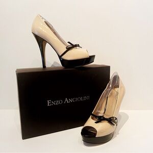 Enzo Angiolini Cream and Black Platform Heels